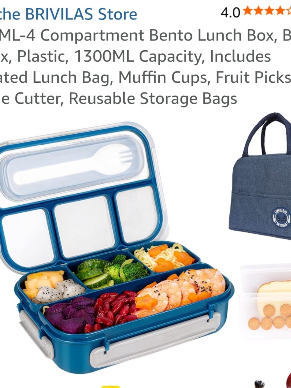 Blue 4-Compartment Bento Lunch Box with Utensil Tray